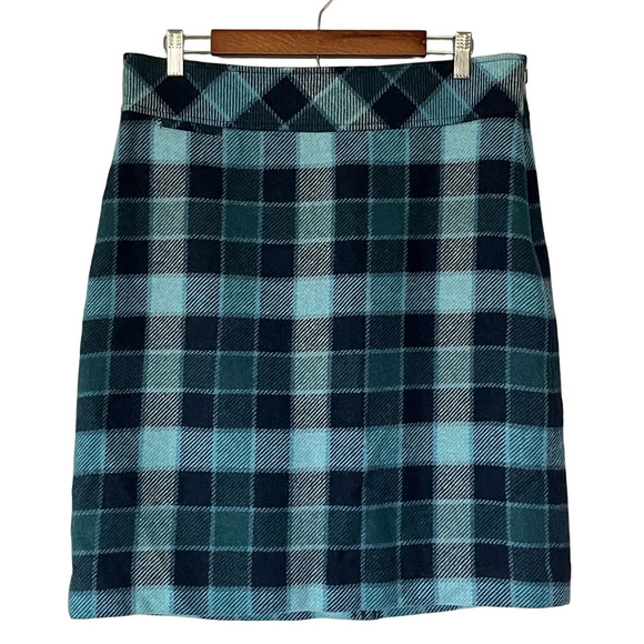 L.L. Bean Dresses & Skirts - LL Bean Wool Plaid Midi Skirt Teal Navy Size 12